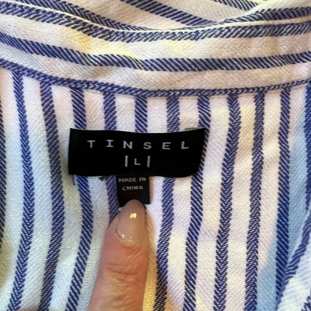 TINSEL Pocket Blue White Stripe Shirt Button Front Long Sleeve Loose Size M - Picture 8 of 9